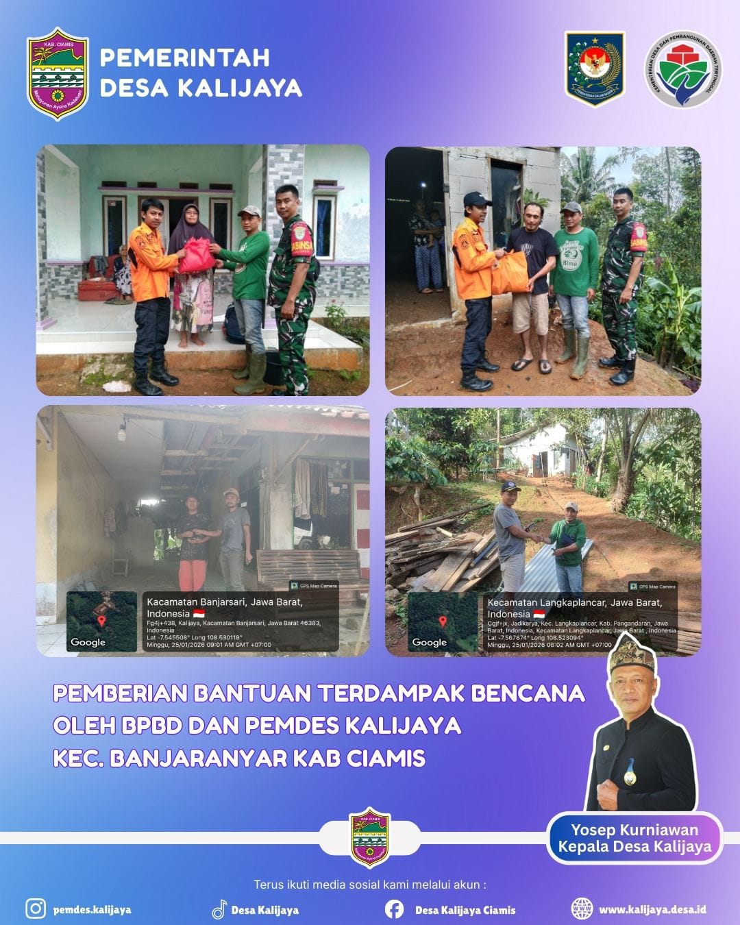 Peduli Sesama, Pemdes Kalijaya Salurkan Bantuan bagi Warga Terdampak Bencana
